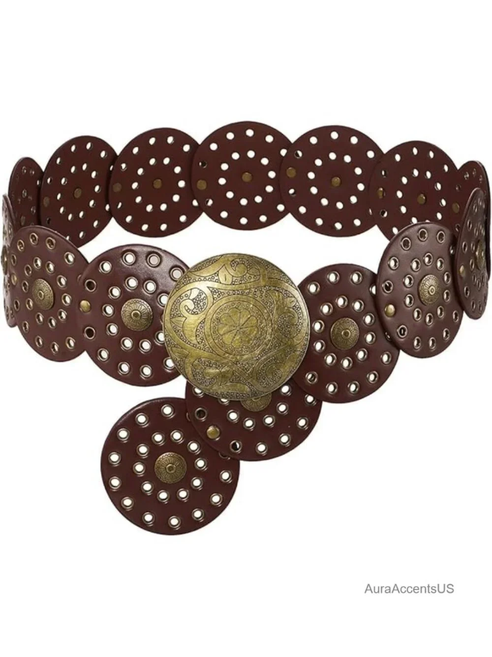 Western Leather Belt with Concho Buckle for Women Cowgirl Boho